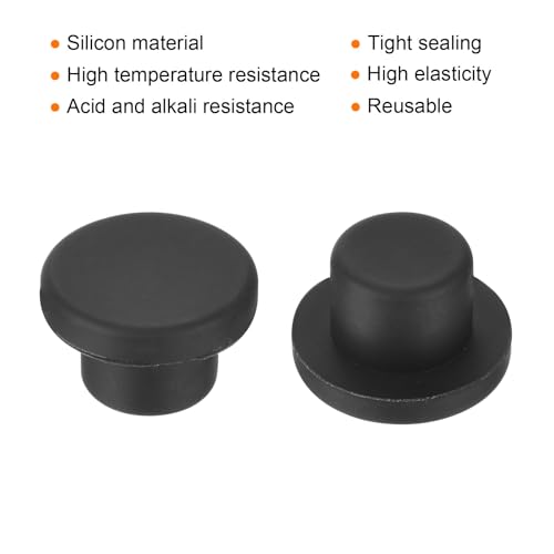 Image of uxcell High Temp Silicone Plug Mount Dia 14.1mm /0.56 inch t Shaped Rubber Stopper Hole Plugs for Powder Coating Plating Waterproof Plugs Sealing Plugs Black Pack of 12(OD 22mm)