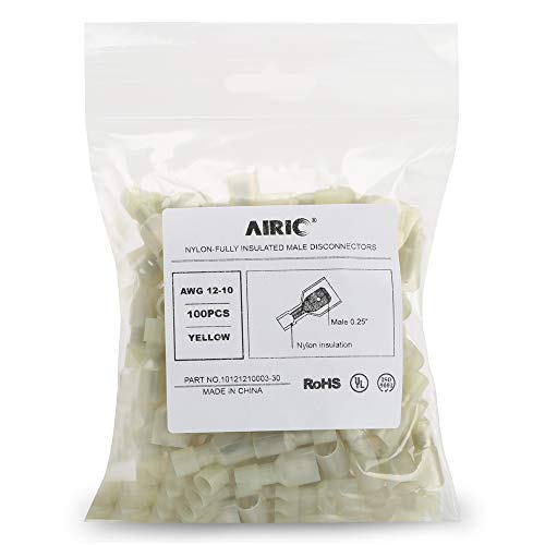 Airic Female Spade Connector 12-10 Gauge 100Pcs Nylon Fully Insulated Female Wire Quick Disconnects Spade Terminal Connectors Yellow #TOP6