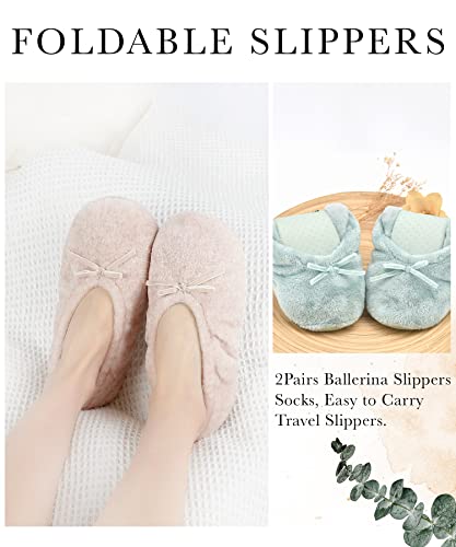 Image of Panda Bros 2 Pairs Women's Ballerina House Slippers, Anti-Skid Comfy Warm Ballet Style Slippers