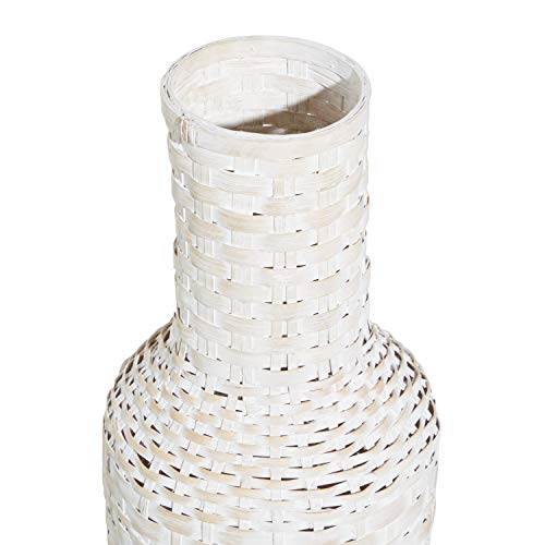 Deco 79 Bamboo Tall Woven Floor Vase, 9" X 9" X 30", White #TOP4