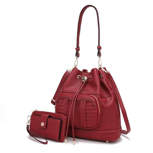Image of MKF Collection Crossbody Bucket Bag for Women, Drawstring Hobo Shoulder Bags Handbag Purse with Wristlet Wallet by Mia K