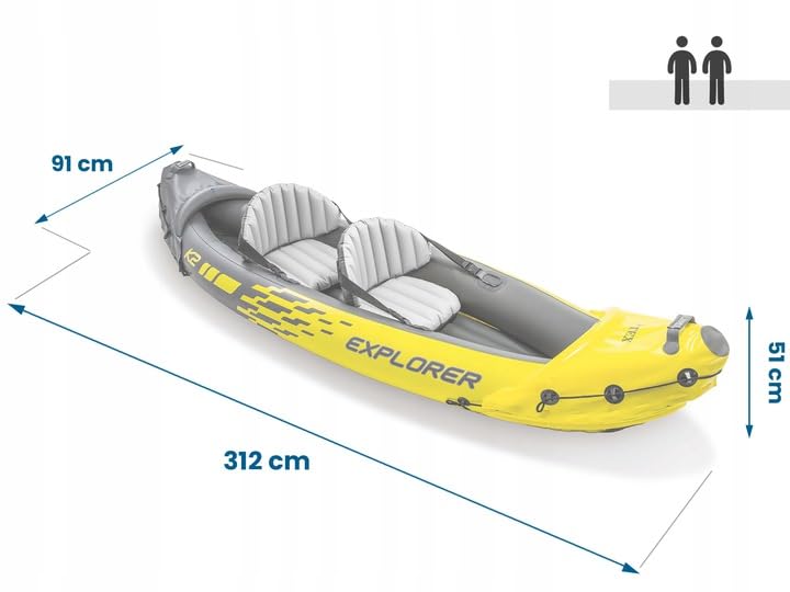 Image of Explorer K2, 2 Person Inflatable Boat for Flood Rescue, Adventure, Rafting, Fishing, Fun and Enjoyment for Your Family with Oars & Air Pump (68307)
