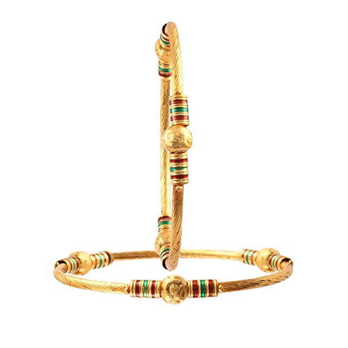 JewarHaat Bangles 2 Piece Kada Gold Plated Daily Use Handmade Meena Work Jewelry for Women2