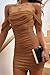 PRETTYGARDEN Summer Dresses for Women 2025 Off Shoulder Ruched Mesh Cocktail Party Graduation Bodycon Mini Short Dress (Brown,Large)