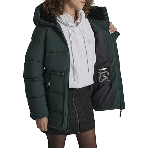 DKNY Pine Green Women's Medium Anorak-Waist Hooded Puffer Jacket - Image 6