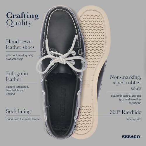 Image of Sebago Docksides Portland Women's Boat Shoes - Full Grain Leather with Leather Sock Lining, 360 Rawhide Laces, Non-Marking Slip Soles
