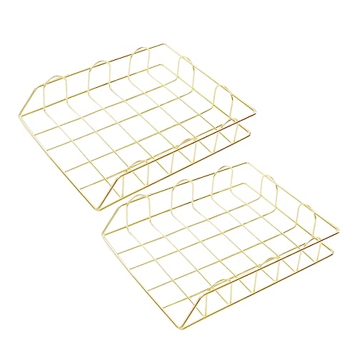 FUNOMOCYA Gold File Holder for Desk Storage Rack Document Storage Basket Metal Paper Container Office Accessories