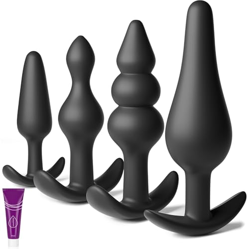 URZZAN Anal Plug Beginner Set - 4 Shape Silicone Butt Plugs Sex Toy Anal Training Kit- G Spot Anal Sex Adult Toy for Beginner Adult Unisex Women and Men Couple