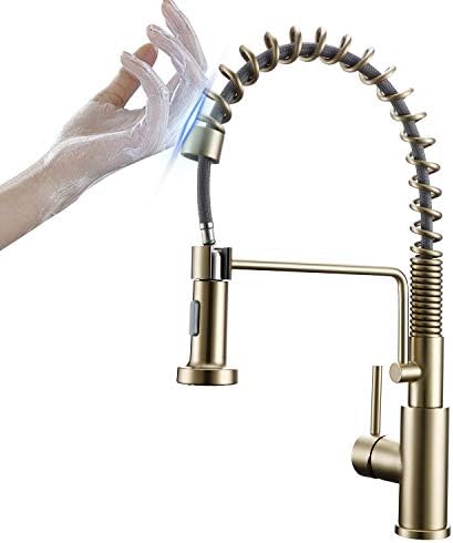 Contact On Kitchen Taps with Pull Down Sprayer, Single Deal with Kitchen Sink Faucet with Pull Out Sprayer, Stainless Metal Contact Activated Faucet, Vintage Champagne Bronze