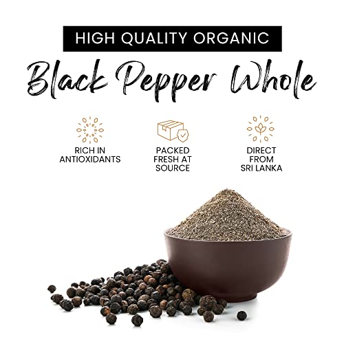 Organic Black Pepper Whole Sourced Directly From Sri Lanka, Vegan, Gluten-Free, And Non-Gmo Whole Peppercorns, Fairtrade, Rainforest Alliance, And Kosher Black Peppercorns, 500 G, 17.6 Oz - Basik #TOP1