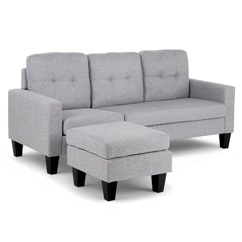 Consejos para Comprar Sala Esquinera de Piel Top 10. 47 Kingshouse Sala Esquinera en L de Madera de Alta Calidad y Durabilidad, con Taburete y Diseño Reversible, Moderna Ideal para Espacios Pequeños, Tapizado Tipo Lino y Cojines...