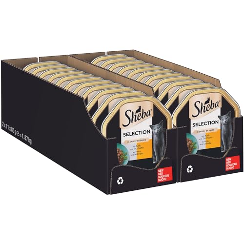SHEBA Schale Nassfutter für Katzen Selection in Sauce mit Kalb und Truthahn 2 x 11 x 85g 4