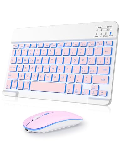Nsyee Clavier et souris sans fil, clavier Bluetooth universel rétro-éclairé portable ultra fin rechargeable, pour iPad/Tablette/PC/iOS/Android/Windows/Samsung/Lenovo, disposition italienne, rose