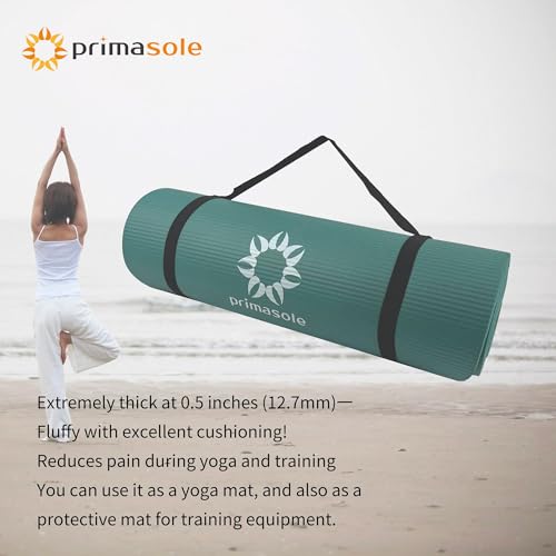 Image of Primasole Thick Yoga Mat, 1 /2-Inch Extra Thick NBR Mat with Enhanced Stability - Textured Design, Lightweight Mat with Carrying Strap & Case for Yoga, Pilates, Gym & Home Use (Multiple Colors)