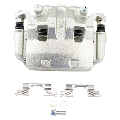 Image of TRQ Front Brake Caliper Set Zinc Coated Brackets Hardware Compatible with 2005-2021 Nissan Frontier 2005-2012 Pathfinder 2005-2015 Xterra