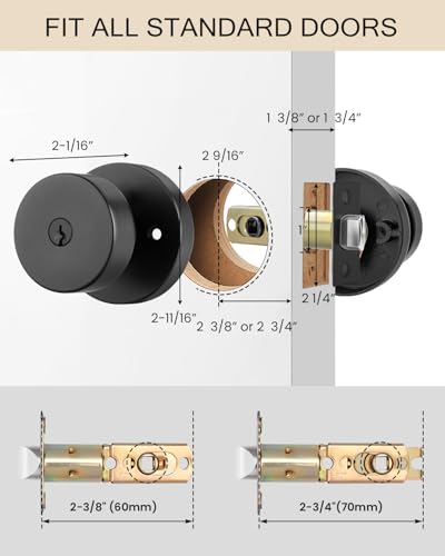 Image of Haidms Black Door Knobs with Key, Heavy-Duty Zinc Alloy Keyed Entry Door Knobs Exterior, Matte Black Front Door Knob with Lock, Keyed Different, 6 Pack