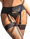 ohyeahlady Damen Strapssgürtel mit 4/6 Halter Slip für Strümpfe Strumpfhalter Strumpfgürtel Garter Belt Große Größen Hosenträger Oberschenkel Strapshalter Schwarz(Schwarz A,L)