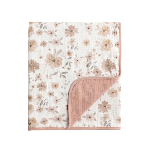 Image of CREVENT 40''X40'' 100% Organic Floral Cotton Muslin Baby Blanket for Newborns, Essential for Baby Shower Birthday Gift - Daisy 100X100cm