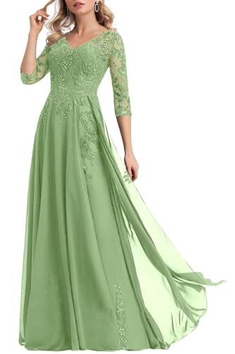Chiffon Mother of The Bride Dress for Wedding Sequin Lace Applique Flowy A-Line Formal Eveninng Gowns