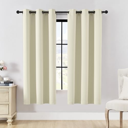 Image of HUTO Beige Blackout Bedroom Window Curtains Drapes - Antique Copper Thermal Insulated Privacy Protect Curtains Drpaeries for Living Room, 2 Panels, 42 x 63 Inch, Cream White