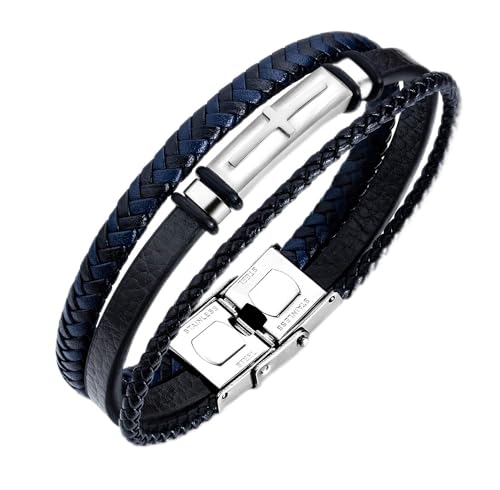 Vanski Fashion Religious Cross Bracelet Multilayer Braided Leather Wristband Rope Link Bracelet (Style 1)