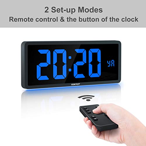 Yortot 16 Inch Large Digital Wall Clock With 4 Level Brightness Dimmer, Remote Control, 7 Color Night Light, Big Blue Number Led Display With Indoor Temperature, Date And 12/24H, Dst, Fold Out Stand #TOP2