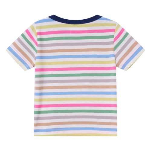 Image of LittleSpring Boys Girls T Shirt Rainbow Striped Cotton Crewneck Tees for Kids Fashion