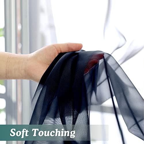 Image of Chyhomenyc Sheer Curtains Extra Long 96 inch 2 PCS- Casual Style Airy & Breathable with Amount Light Sheer Panels for Patio /Glass Door (1 Pair Set=Total 84 inches Wide, Each W42 x L96, Navy Blue)