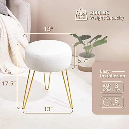 Lue Bona Vanity Stool, White Vanity Stools For Makeup Room, Round Ottoman Foot Stool, Velvet Footrest Vanity Chair For Bathroom Vanity, Bedroom, Living Room, Entryway, Offices #TOP2
