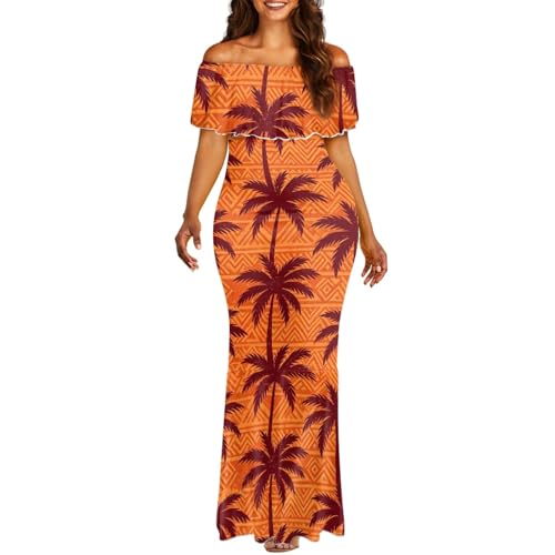 Image of Polynesian for Women S-7XL Off Shoulder Maxi Dress Hawaiian Summer Dresses