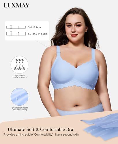 Womens Full Coverage Wire Free Bra - Plus Size Bras with Support and Lift Scalloped Everyday Comfort Bralettes