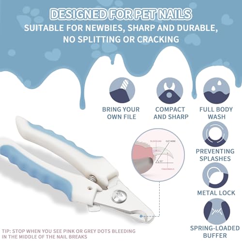 Image of Cat & Dog Nail Clippers with Safety Guard 2Pcs, Professional Pet Nail Clippers for Cats, Kitten Nail Clipper, Cat Claw Clippers,Sharp and Safe,Cat Claw Trimmer Includes Nail File Blue