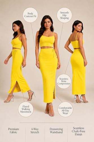 Image of Stretchable Cotton Saree Shapewear Petticoat for Women | Breathable Saree Shaper with Drawstring & Side Slits | Seamless Inskirt Petticoat for Saree Lehenga Gown | S-5XL