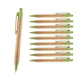 WPRO Benny Set di 10 penne a sfera verde – Bambù & 50% paglia di grano, blu scrivente; set di scrittura sostenibile per ufficio, scuola e studio con manico ergonomico