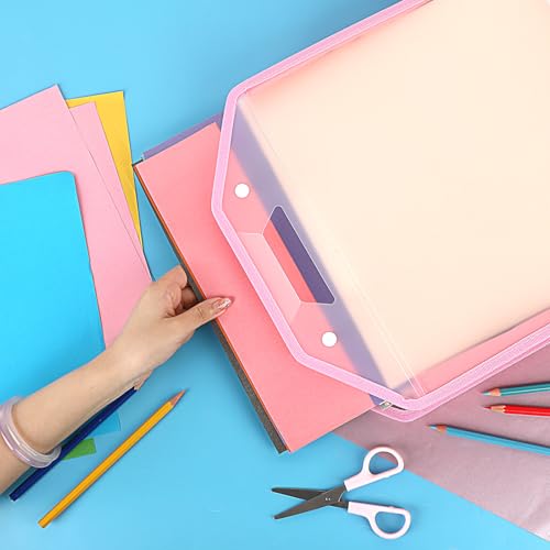 Image of BTSKY 4 Pack 12x12 Scrapbook Paper Storage Organizer, Portable Scrapbook Organizer with Buckle, Expanding Paper Folio Plastic File Organizer for Holding Scrapbook, Vinyl Craft Paper, Cardstock(Pink)