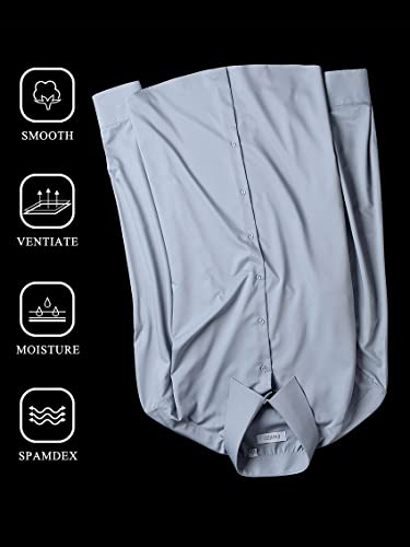 FAHIZO Men's Dress Shirt Regular Fit Soild Business Formal Long Sleeve Button Up Stretch Shirts 6