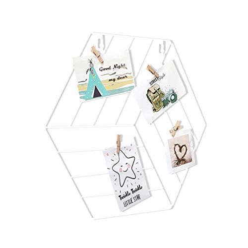 Image of Art Street White Color Hexagon Shape DIY Metal Photo grid wall for photo hanging, wall decoration and display (size- 35 x 40 cm) -Photo clips included