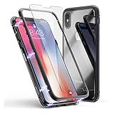 iPhone X Case, iPhone XS Case, ZHIKE Magnetic Adsorption Case Metal Frame Tempered Glass Back with Built-in Magnet Cover [Support Wireless Charging] for Apple iPhone 10/X/XS (Clear black)