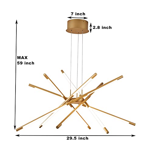 Illuminati Gold Modern Led Sputnik Chandelier Industrial Pendant Light Fixture, Indoor Hanging Ceiling Lighting With 12 Heads For Living Room,Dining Room,Kitchen,Bedroom #TOP5