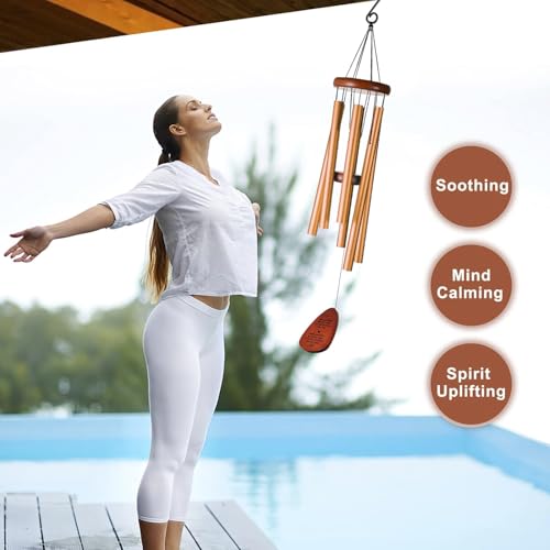 Image of Memorial Wind Chimes for Loss of Loved One - Sympathy Wind Chimes for Dad, Mom, Baby, Brother, or Friend - Outdoor Bereavement Gift, Gold (Teardrop Design)
