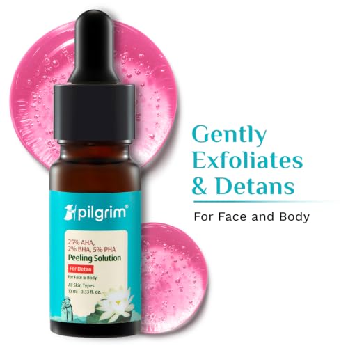 Image of Pilgrim 25% AHA + 2% BHA + 5% PHA Peeling Solution For Tan Removal - 10ml |10-Minute Facial At Home | Advanced Exfoliating Peel for Brighter & Smoother Skin, Pore Cleansing | For All Skin Type - Pack of 3