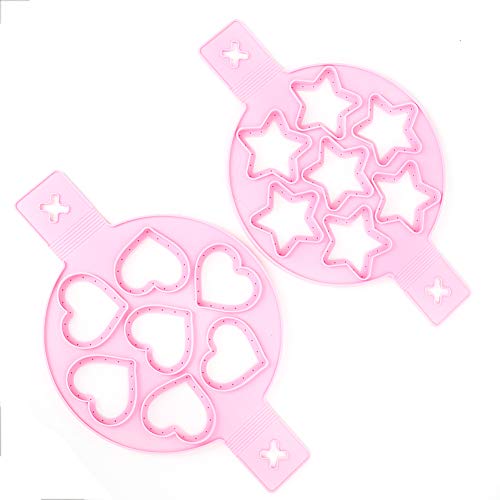 Tbest Egg Rings, Nonstick Silicone, 2 Pack Pink, Flip Ears