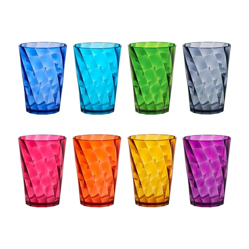 US Acrylic Optix Mini Plastic Reusable Drinking Glasses (Set of 8) 8oz Juice Cups in Jewel Tone Colors | BPA-Free Tumblers Made in USA | Top-Rack Dishwasher Safe