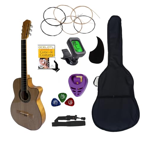 Ocelotl® Guitarra Acústica Curva Paquete Vital De Accesorios (AMBAR)