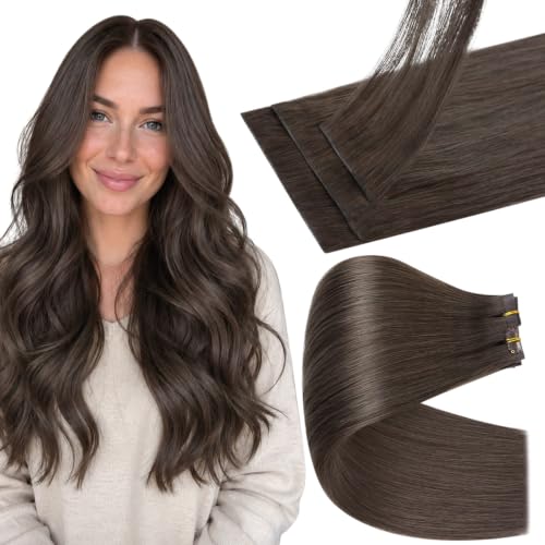 Image of Full Shine Invisi Edge Seamless Clip in Hair Extensions, Ash Brown 22 Inch