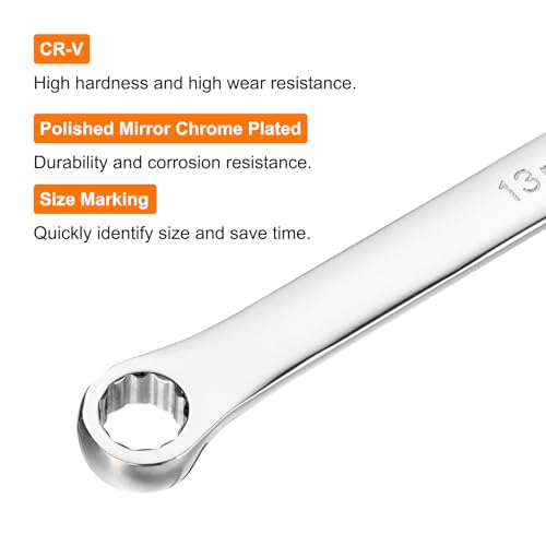 Image of HARFINGTON Double End Box Wrench 13 x 15 mm Metric 12 Point 0 Degree Offset Extra Long Double End Box Ratcheting Wrench CR-V Polished Long Spanner Tools for Repairs
