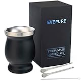 Evepure Yerba Mate Gourd Cup- Mate Gourd and Bombilla Set - Silicone Straw Tips for Yerba Mate...