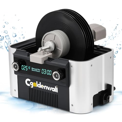 CGOLDENWALL 6L Vinyl Record Ultrasonic Cleaner Max. 10 Discs 49khz LCD Display 3-15 Min Timer 25/30°C Heating Function Auto Rotary for 10/12 Record 18Min Automatic Drying Water Filtration Temp. Alarm