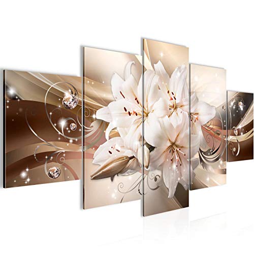 Tableau lis fleurs 200x100 cm, grand dessin marron beige, décoration murale