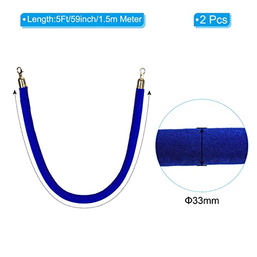 PATIKIL Corda de veludo azul de 1,8 m, pacote com 2 cordas de barreira de controle de multidão com g